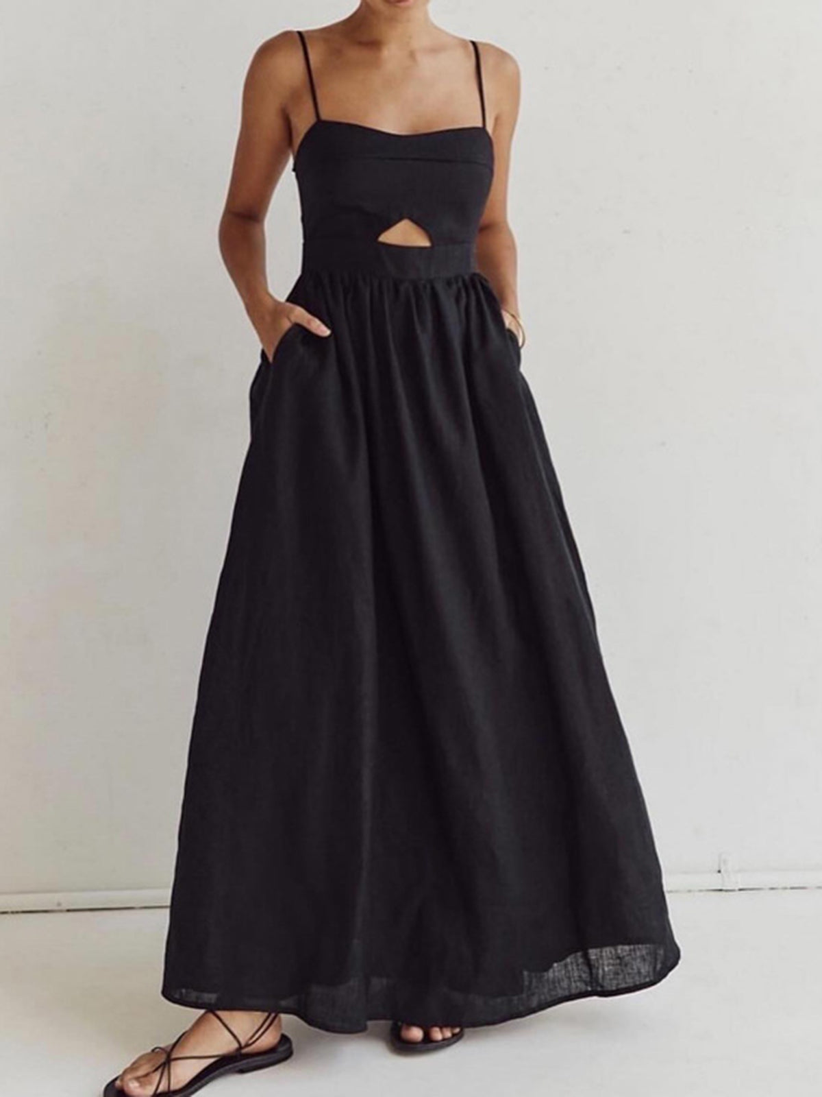 Cutout Pocket Cotton Maxi Dress