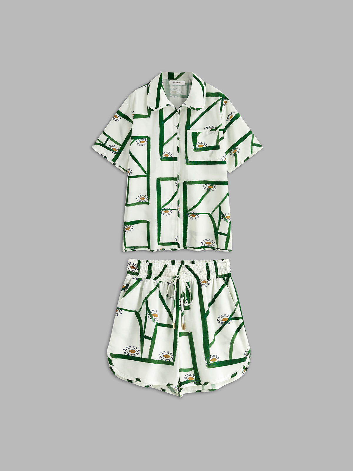 Linen Blend Printed Lounge Shorts Set