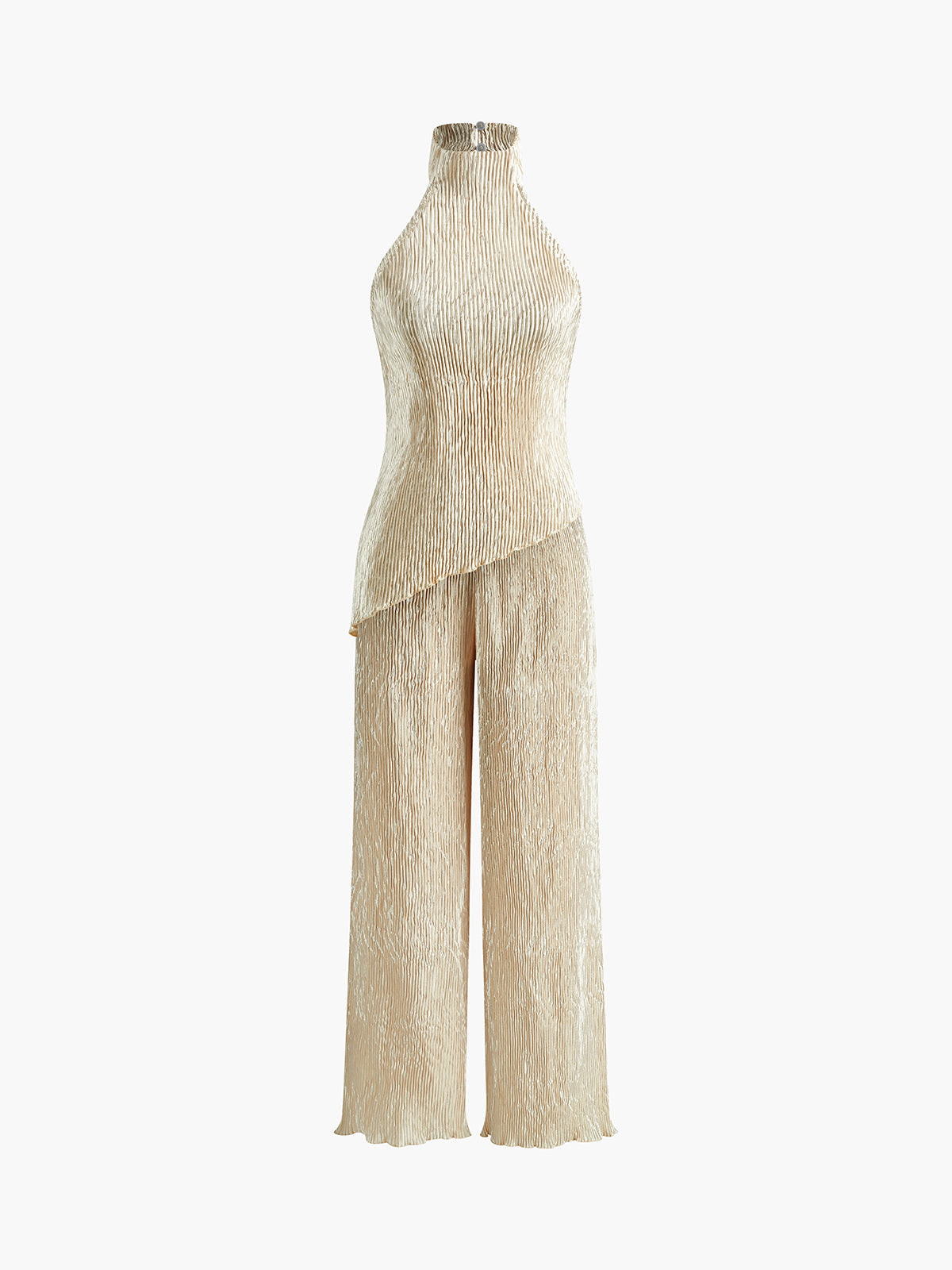 Satin Asymmetric Halter Top & Wide-Leg Pants Co-Ord Set