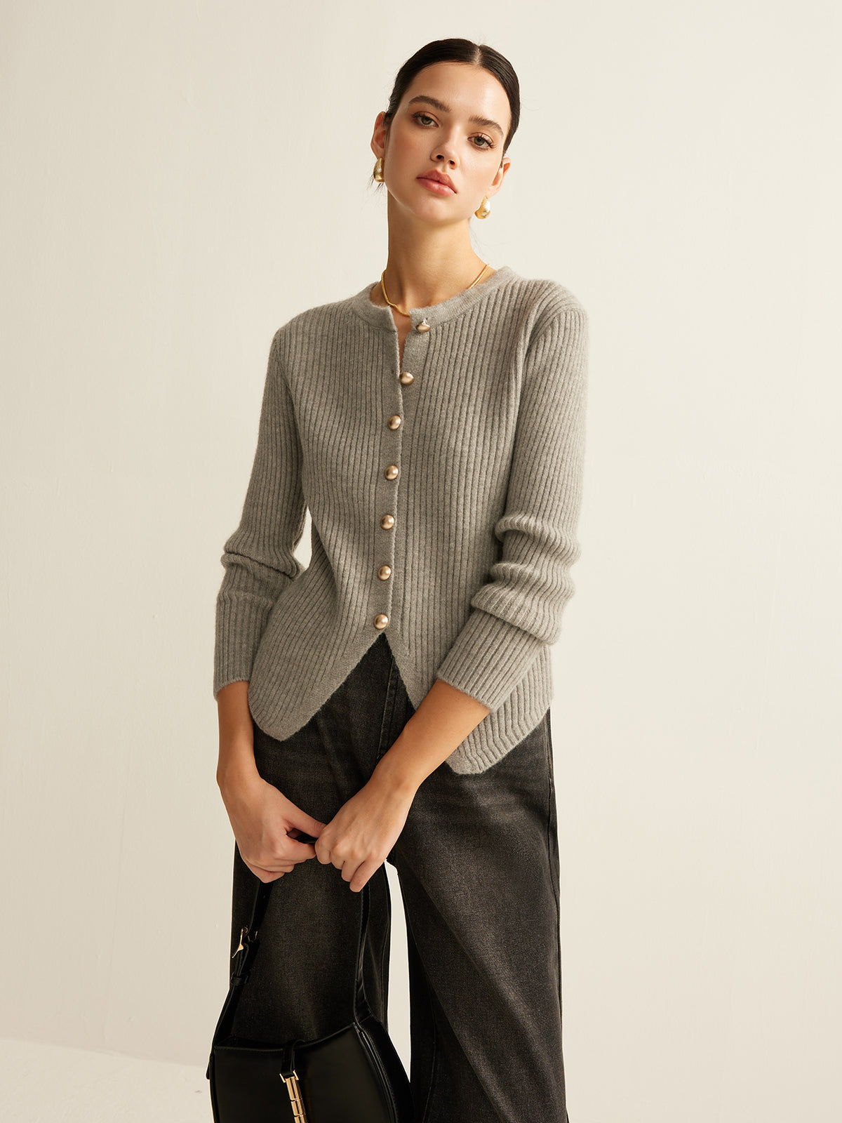 Side-Slit Button Knit Cardigan