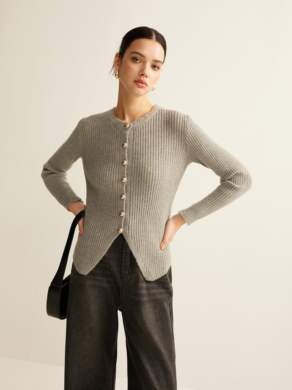 Side-Slit Button Knit Cardigan