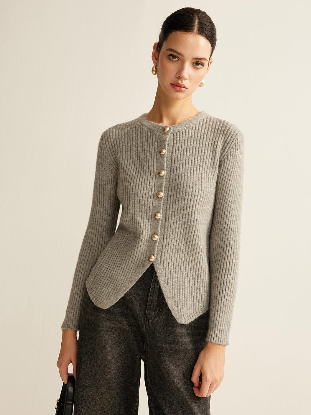 Side-Slit Button Knit Cardigan