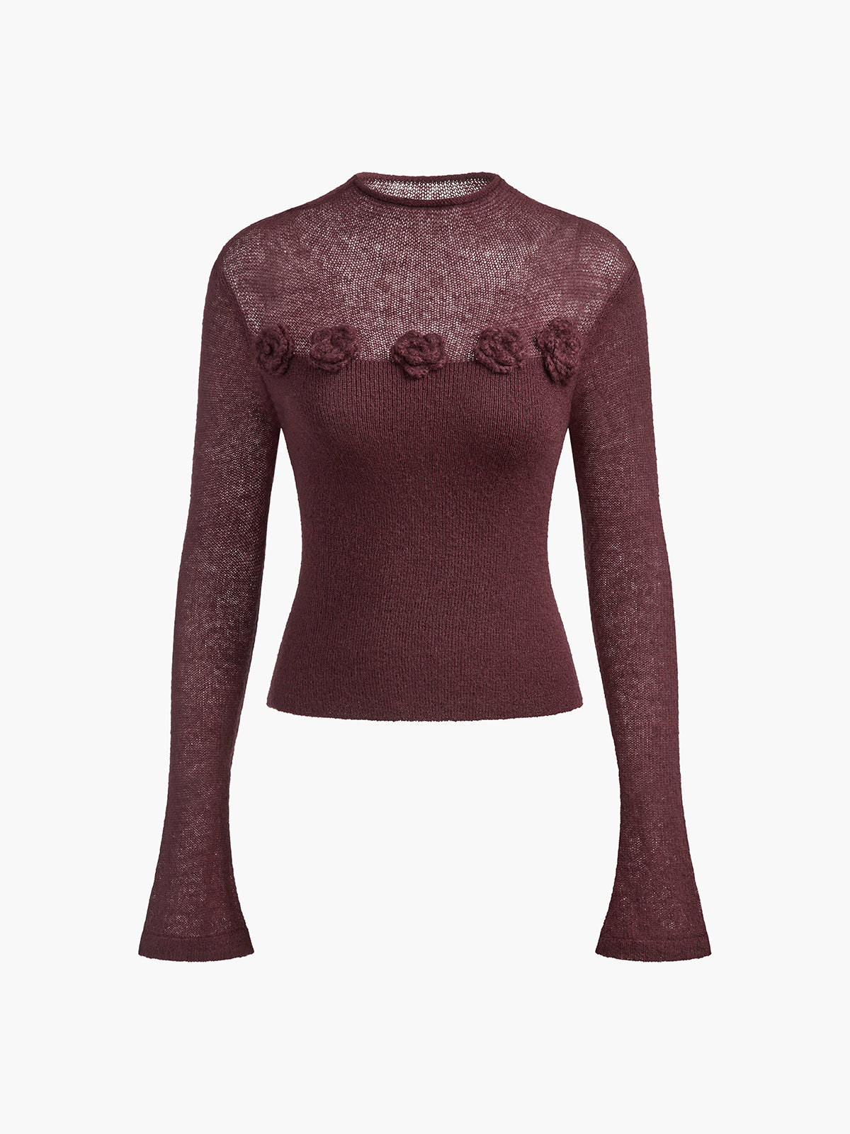 Floral Appliqué Sheer Knit Top