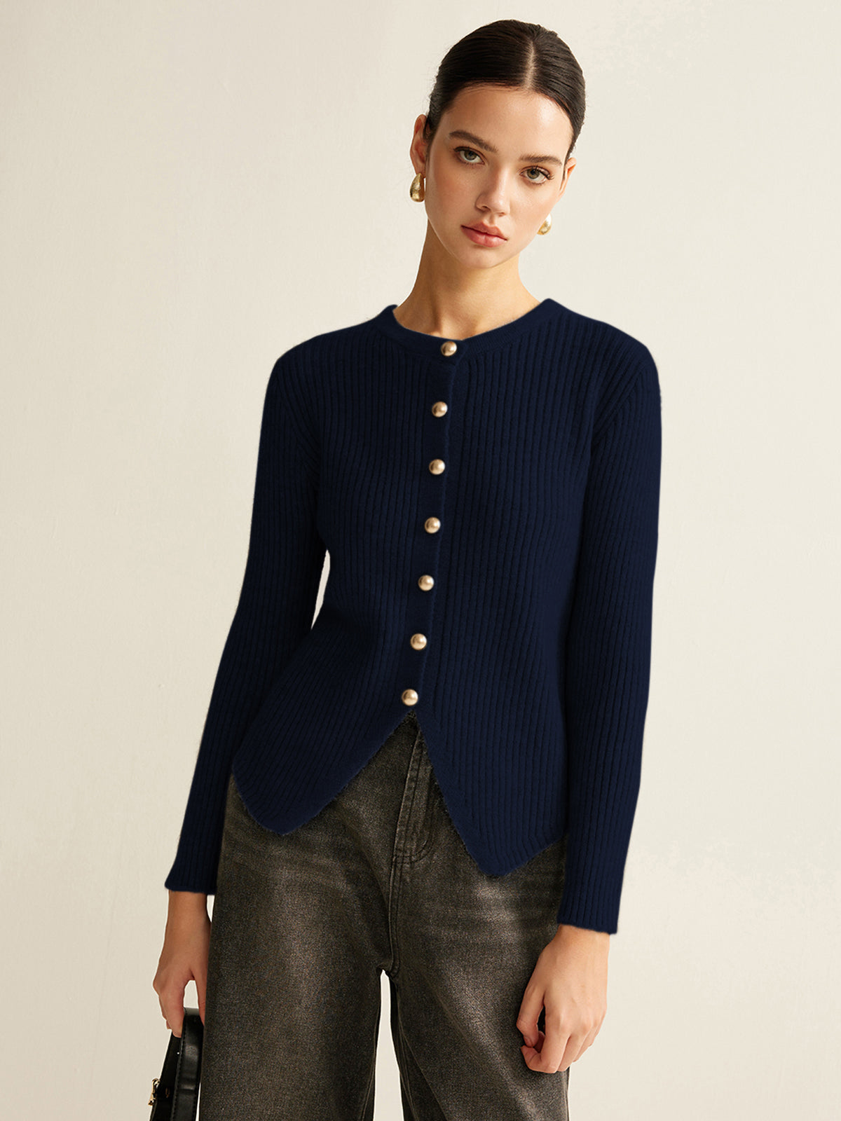 Side-Slit Button Knit Cardigan