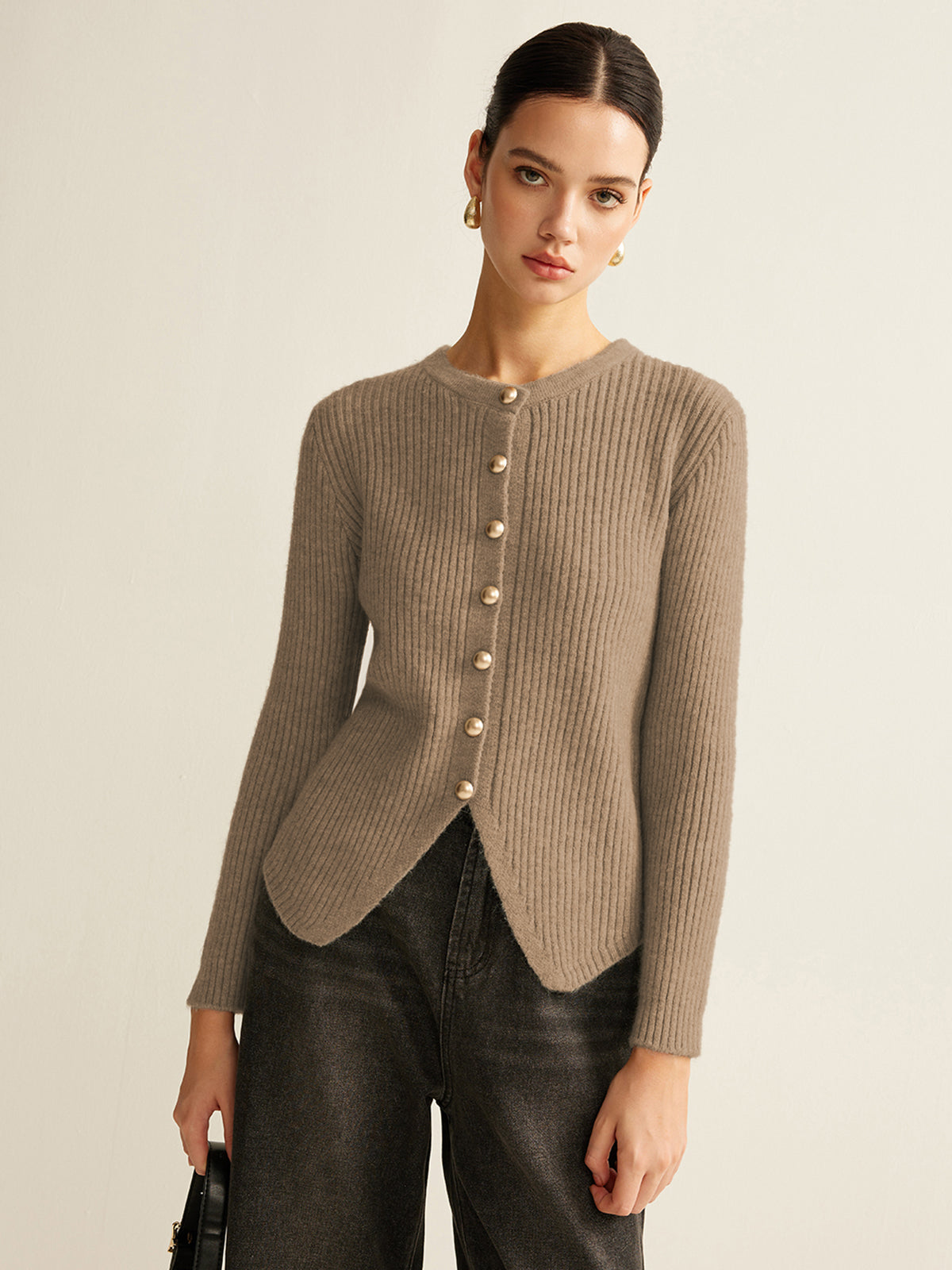 Side-Slit Button Knit Cardigan