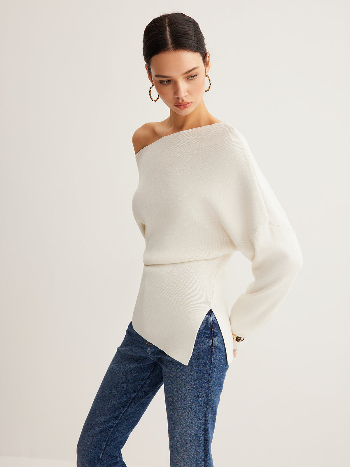 Asymmetric Wool-Blend Knit Pullover