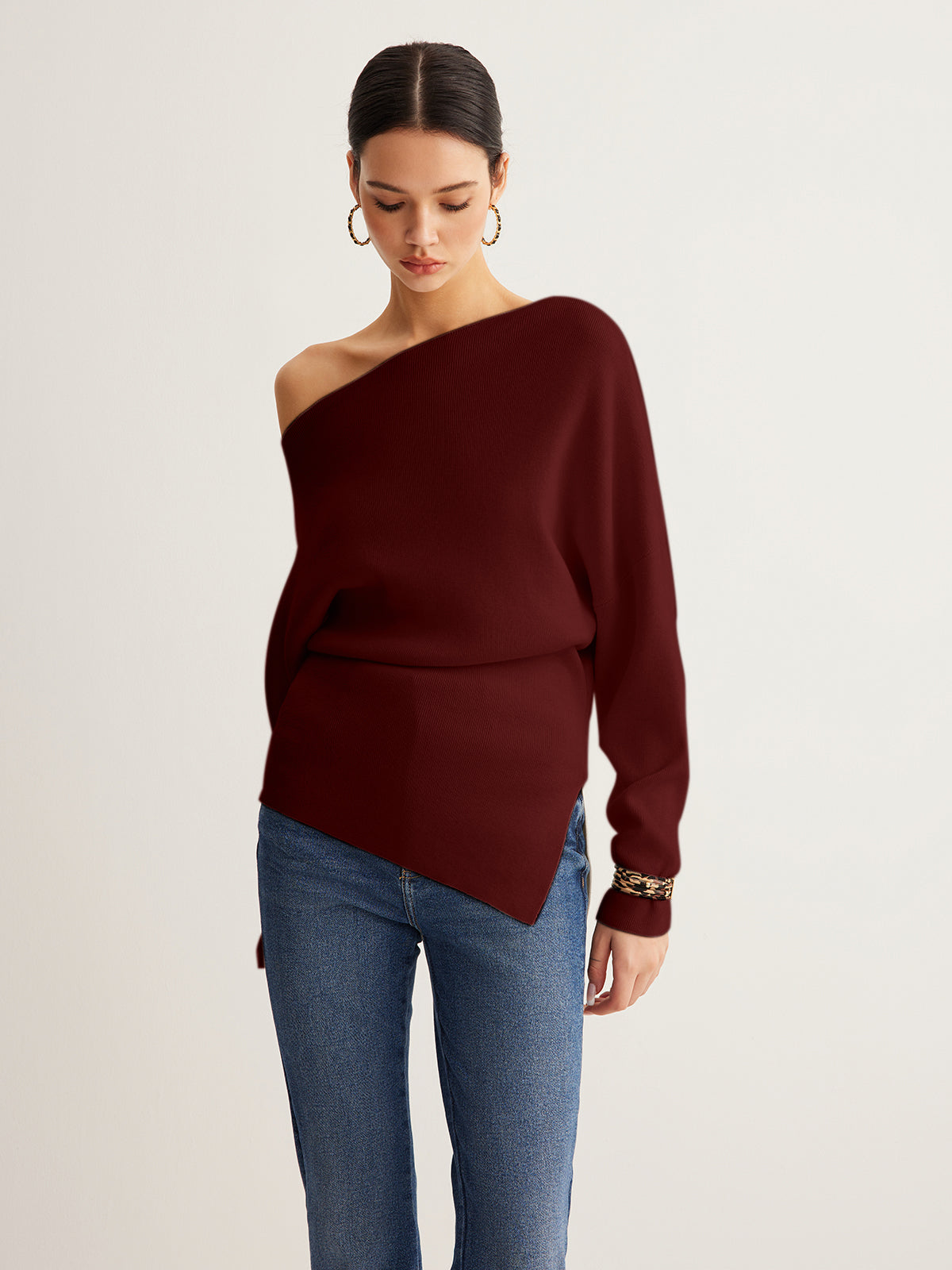 Asymmetric Wool-Blend Knit Pullover