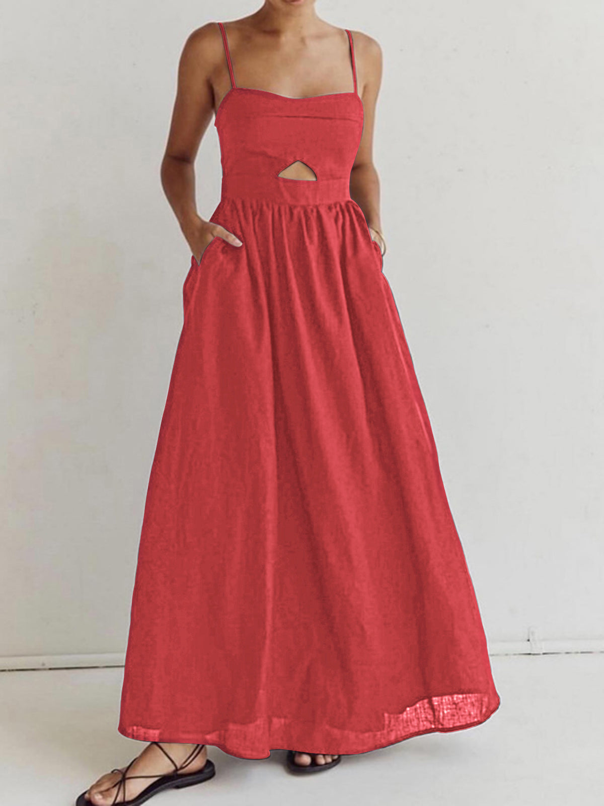 Cutout Pocket Cotton Maxi Dress