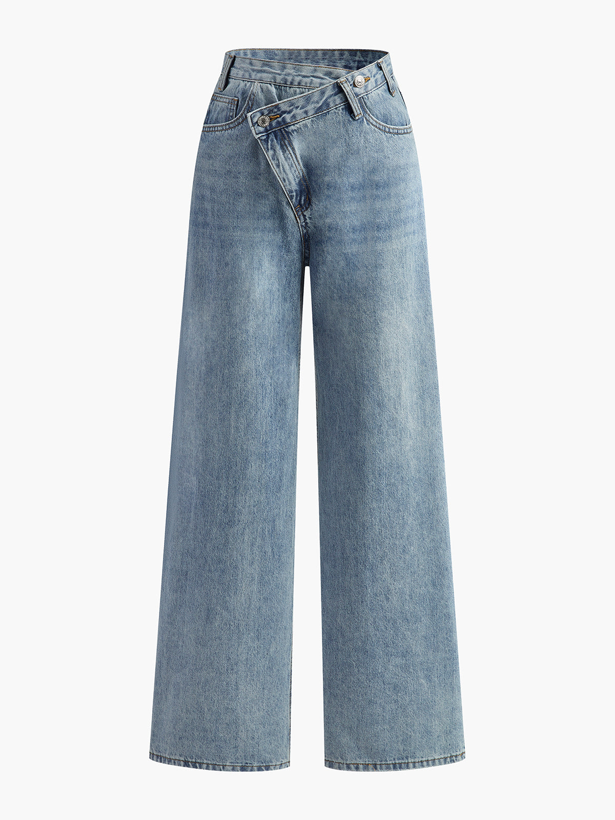 Asymmetric Mid-Rise Wide-Leg Denim Jeans