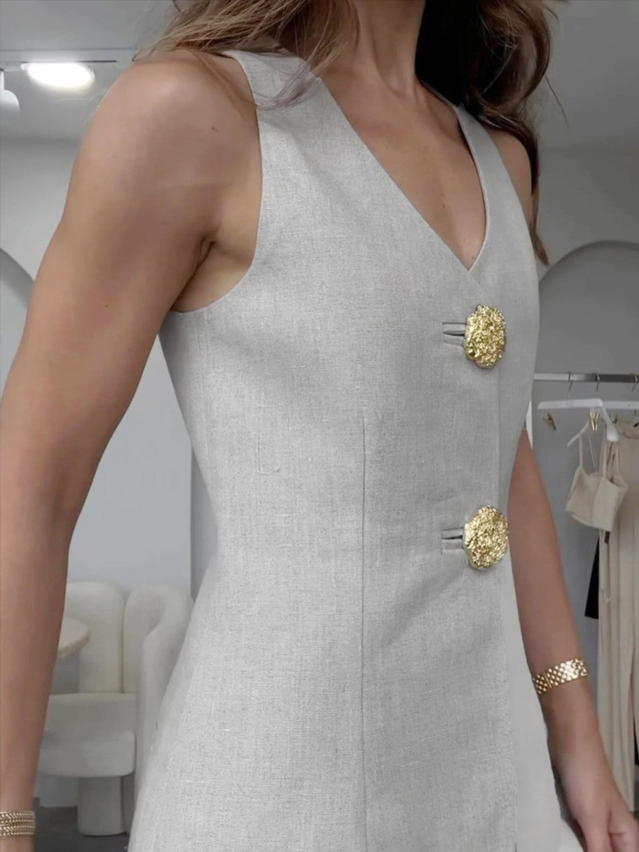 Tailored Sleeveless Button-Front Trouser Set