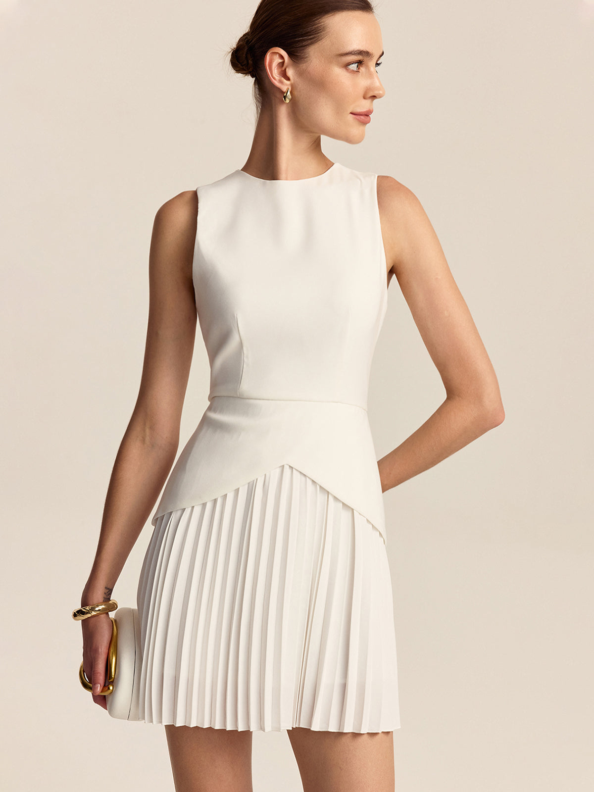 Sleeveless Pleated Hem Mini Dress