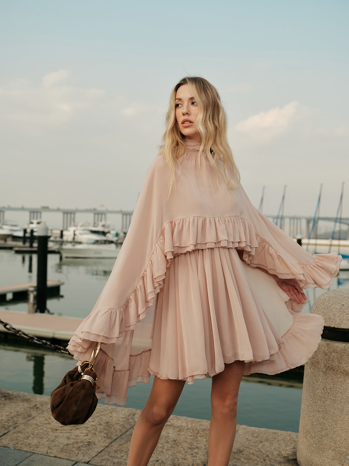 Layered Chiffon Cape Mini Dress