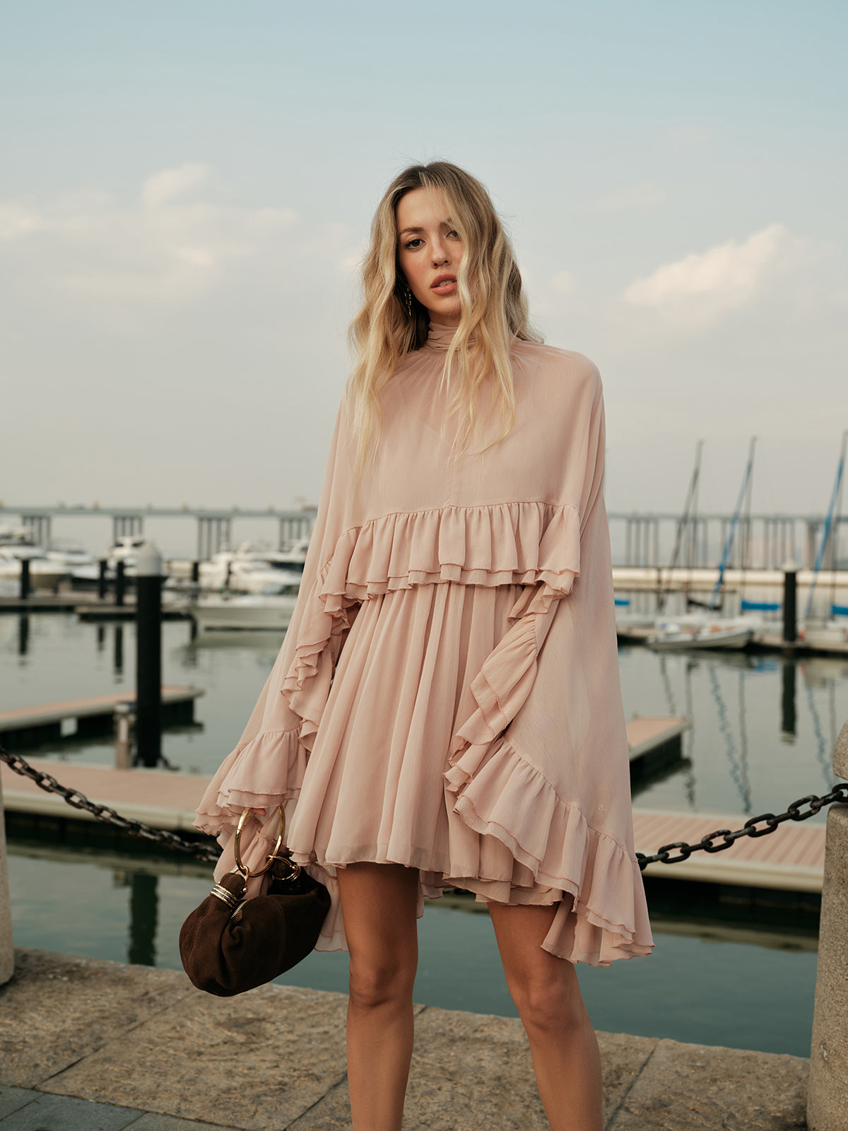 Layered Chiffon Cape Mini Dress