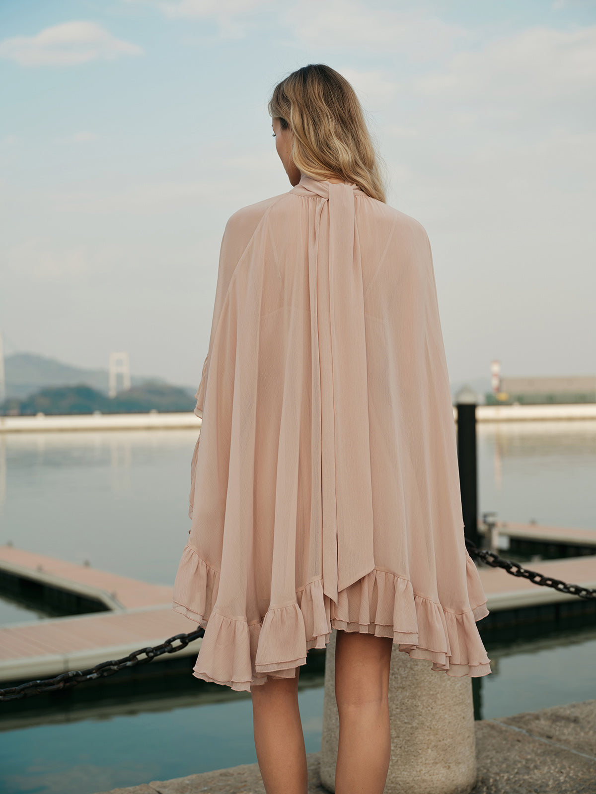 Layered Chiffon Cape Mini Dress