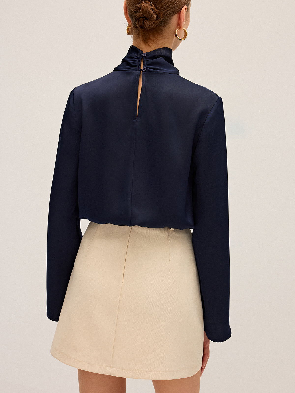 Asymmetric Satin Drape Neck Blouse