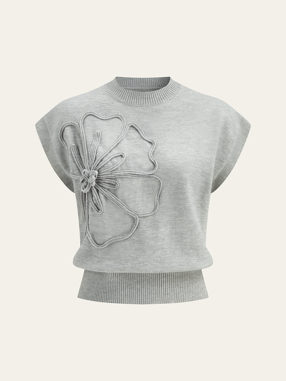 Floral Appliqué Cap Sleeve Knit Top