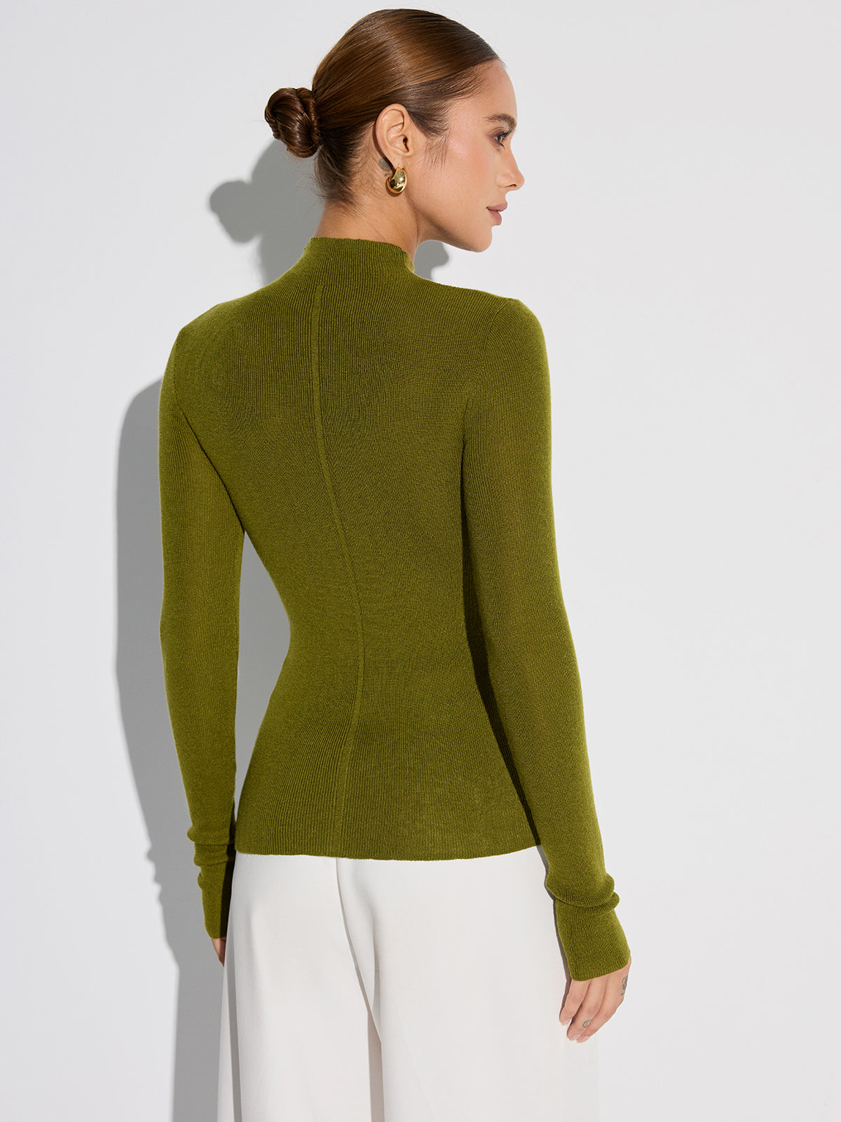 Ribbed Mock Neck Wool Blend Knit Top