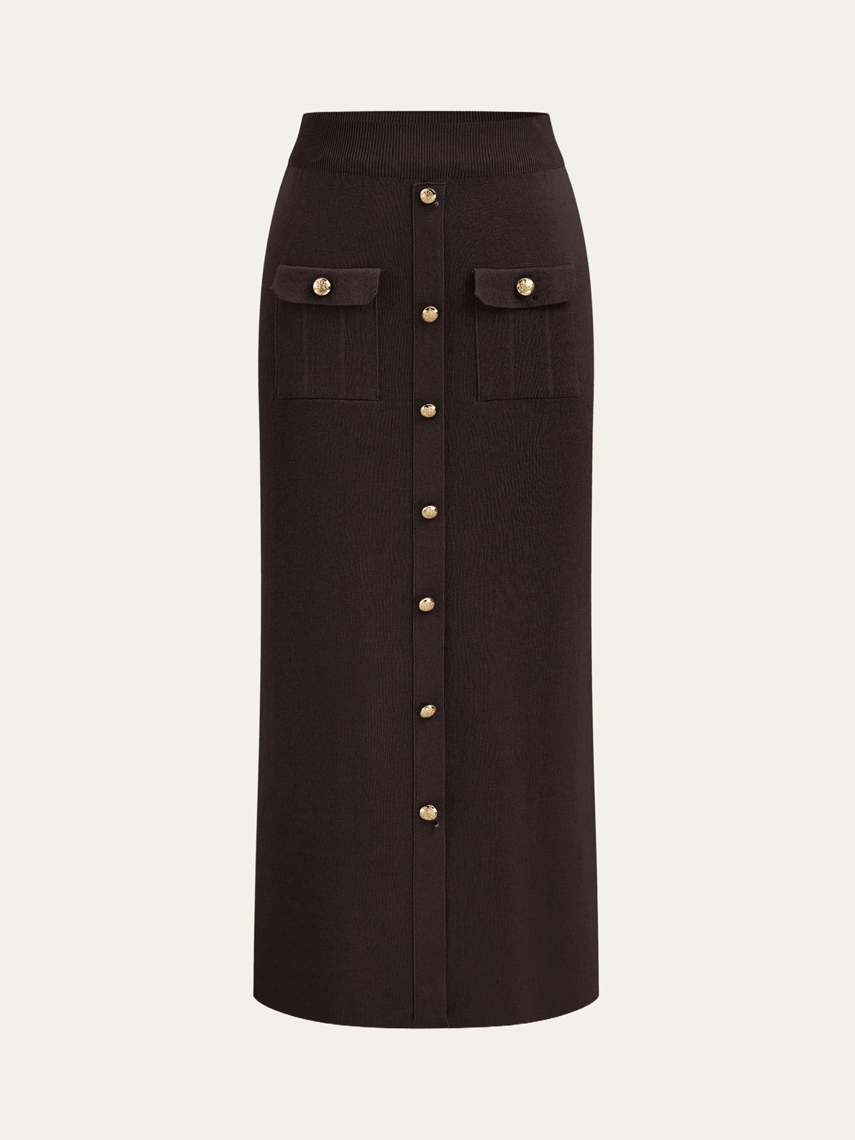 Metal Button Knit Cardigan & Midi Skirt Co-Ord Set