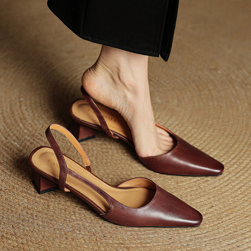 Pointed Toe Leather Comfort Heels