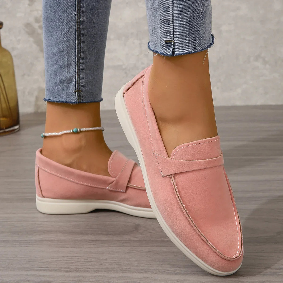 Minimal Suede Penny Loafers with Cushioned Comfort Sole