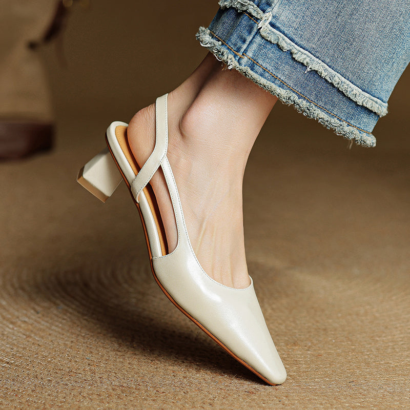 Pointed Toe Leather Comfort Heels