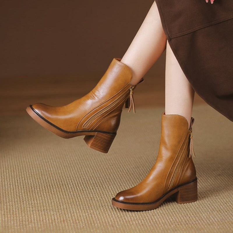 Classic Leather Zip Ankle Boots