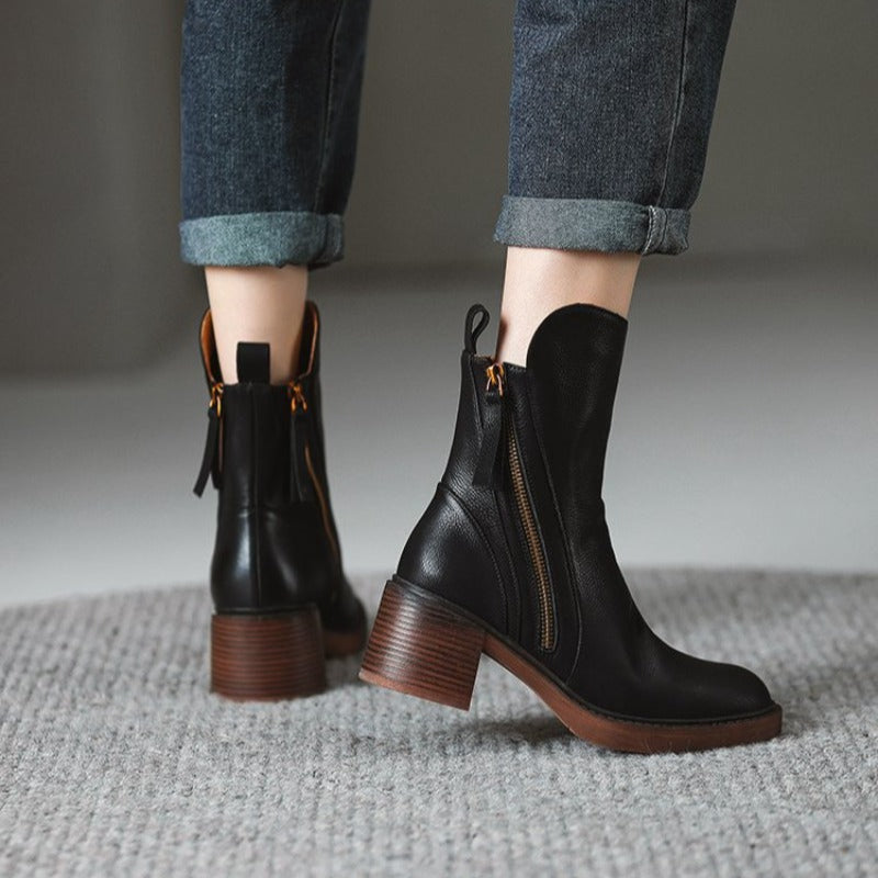 Classic Leather Zip Ankle Boots