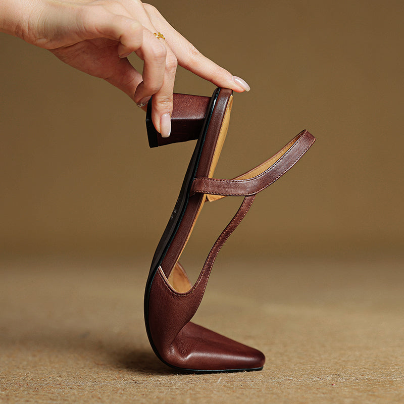 Pointed Toe Leather Comfort Heels