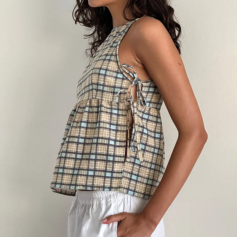 Lightweight Bow-Tie Strap Cotton Blend Tank Top