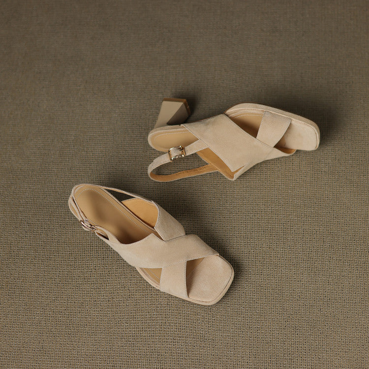 Buttery Suede Block Heel Ankle Strap Sandals