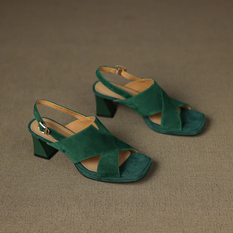 Buttery Suede Block Heel Ankle Strap Sandals