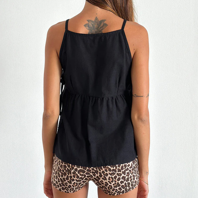 Lightweight Bow-Tie Strap Cotton Blend Tank Top
