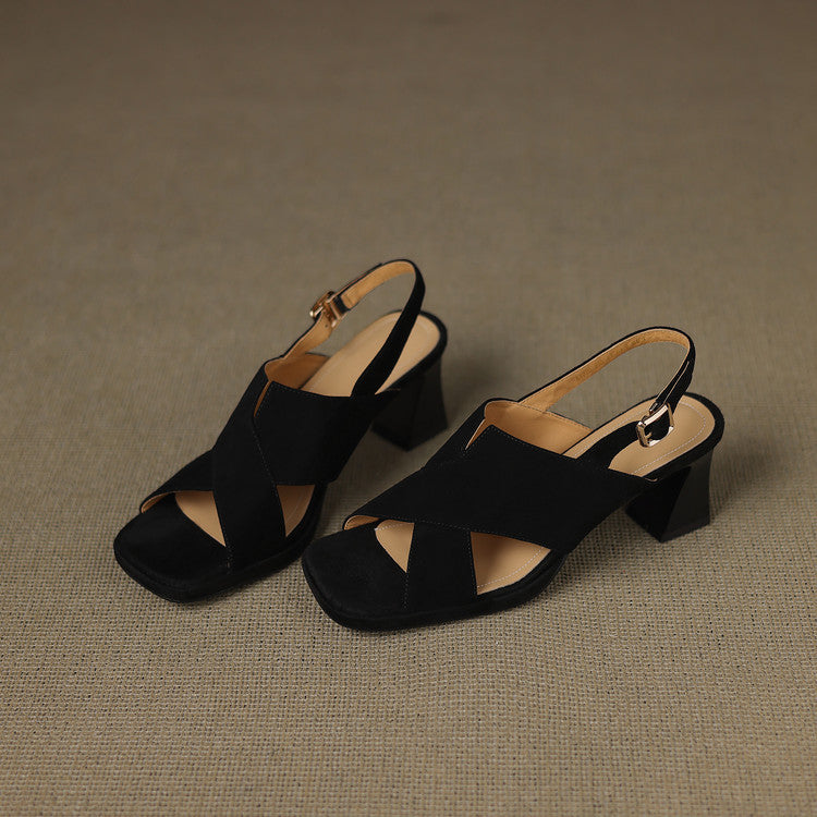 Buttery Suede Block Heel Ankle Strap Sandals