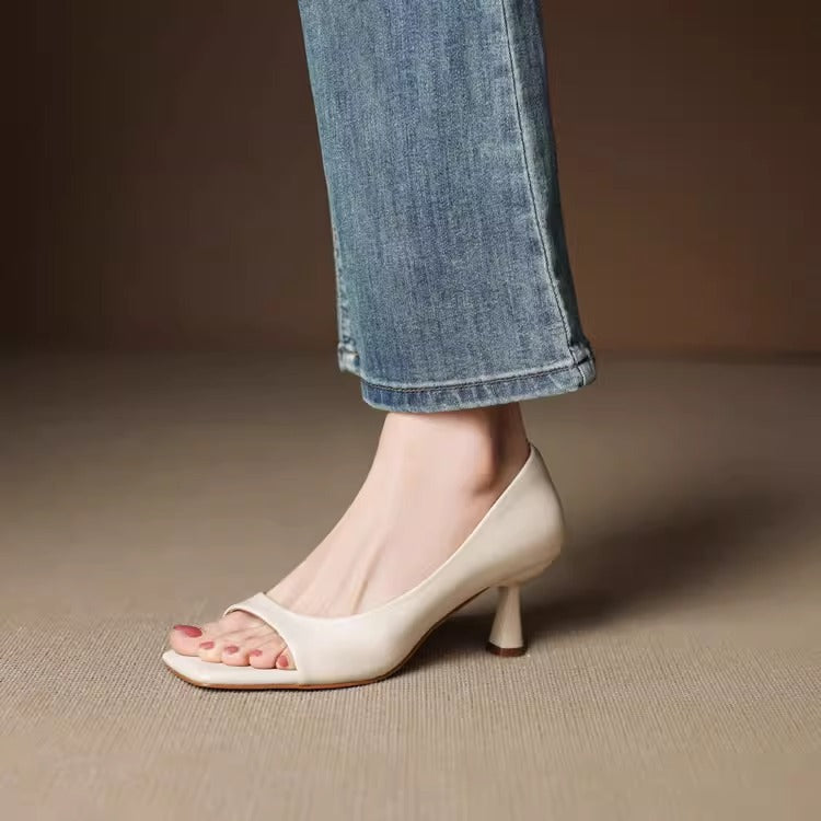 Square Toe Genuine Leather Sculpted Heeled Sandals