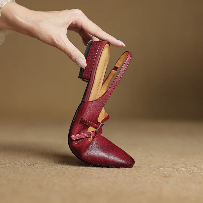 Genuine Leather Double Strap Slingback Ballet Flats
