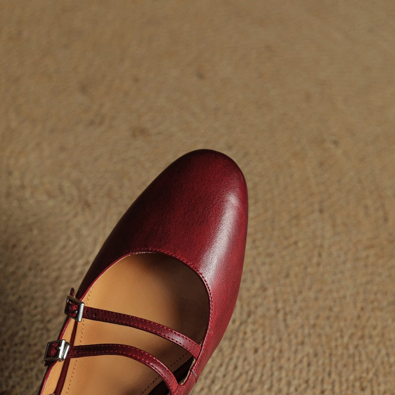 Genuine Leather Double Strap Slingback Ballet Flats