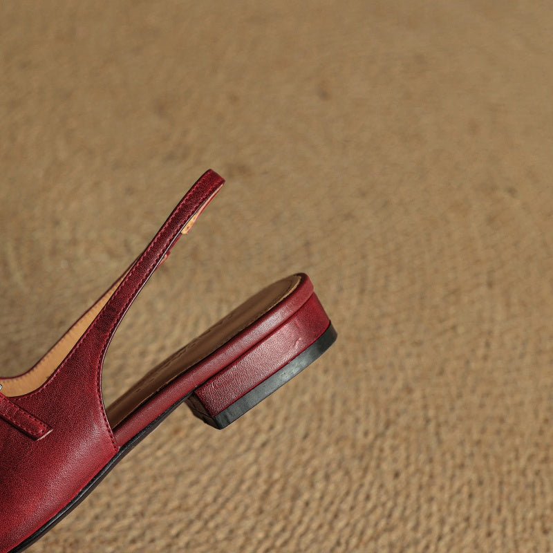 Genuine Leather Double Strap Slingback Ballet Flats