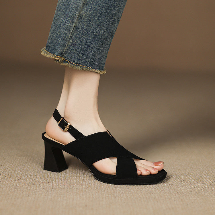 Buttery Suede Block Heel Ankle Strap Sandals
