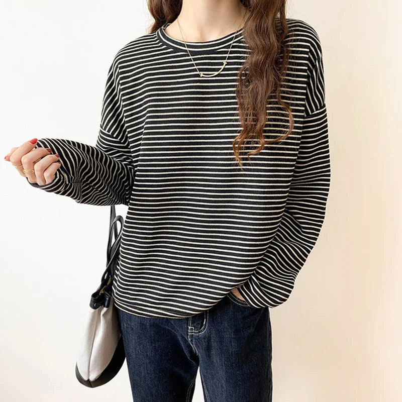 Striped Cotton Button-Up Long Sleeve Shirt