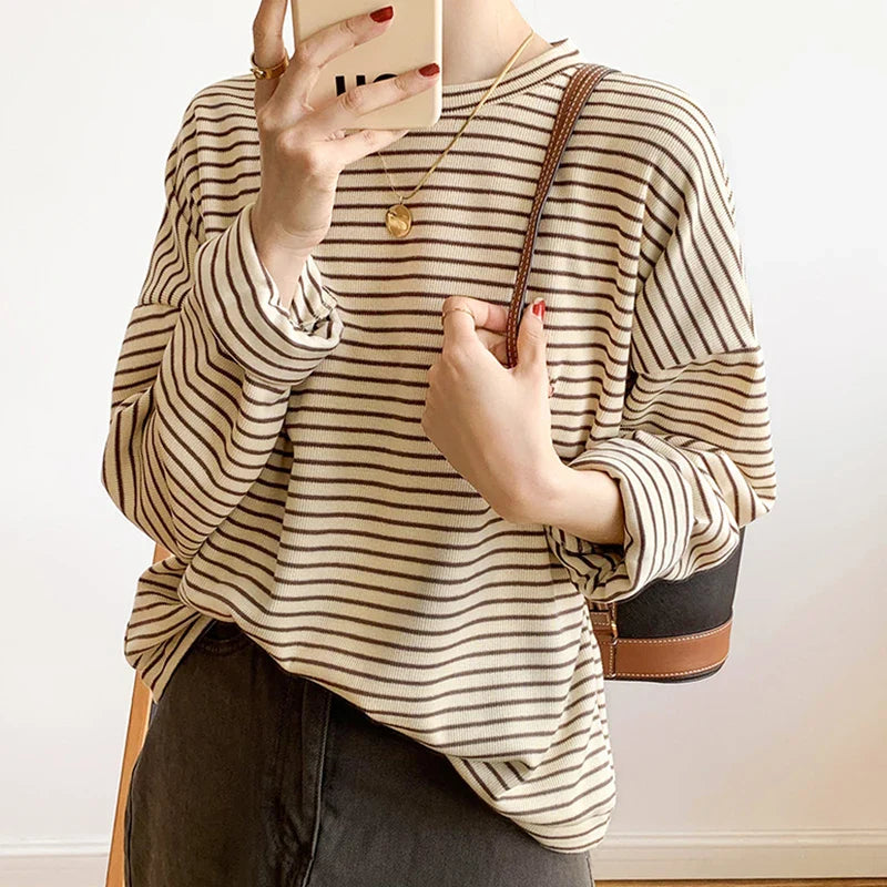 Striped Cotton Button-Up Long Sleeve Shirt