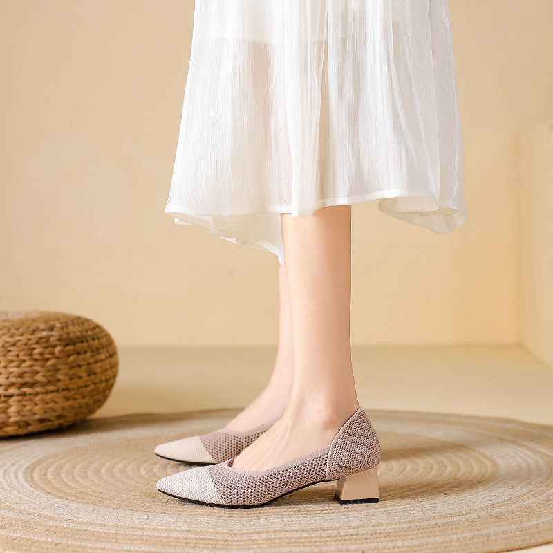 Breathable Knit Block Heel Pumps