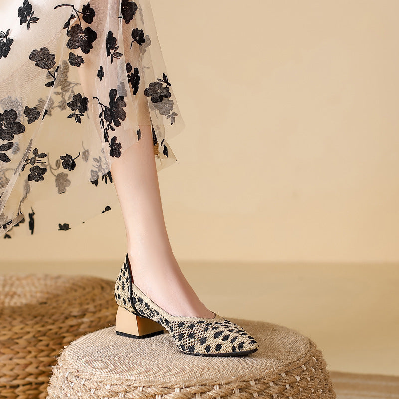 Breathable Knit Block Heel Pumps