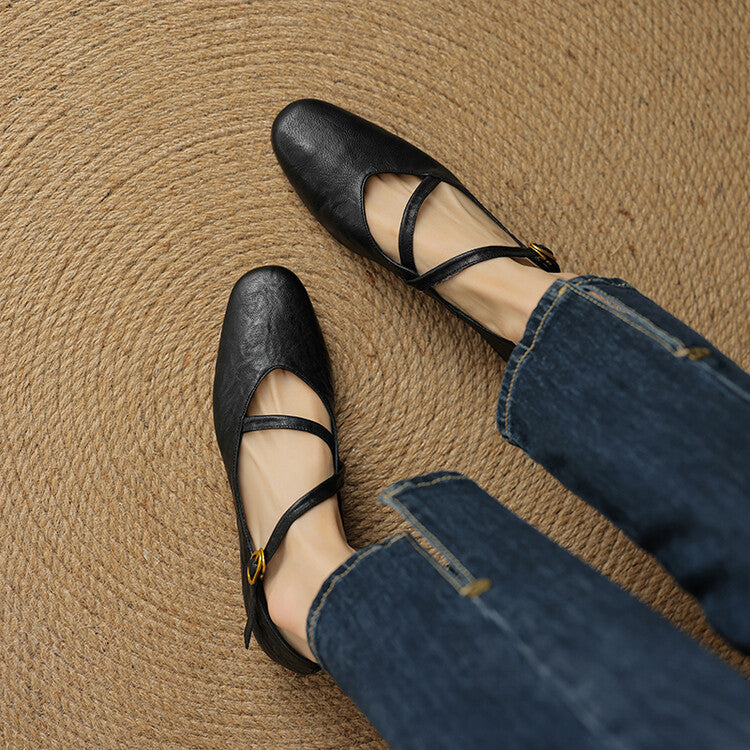 Adjustable Strap Leather Ballet Flats
