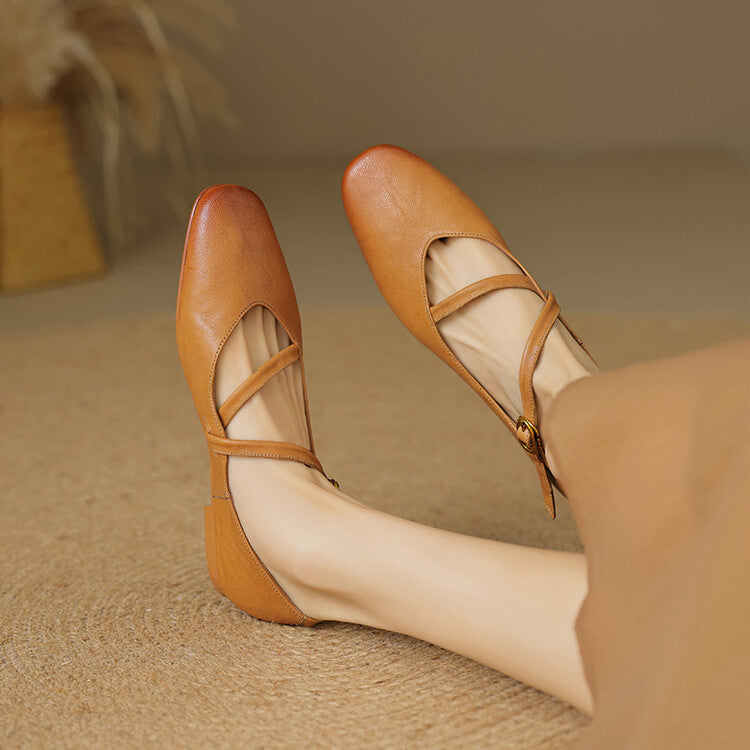 Adjustable Strap Leather Ballet Flats