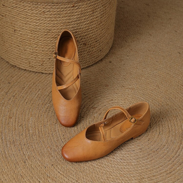 Adjustable Strap Leather Ballet Flats