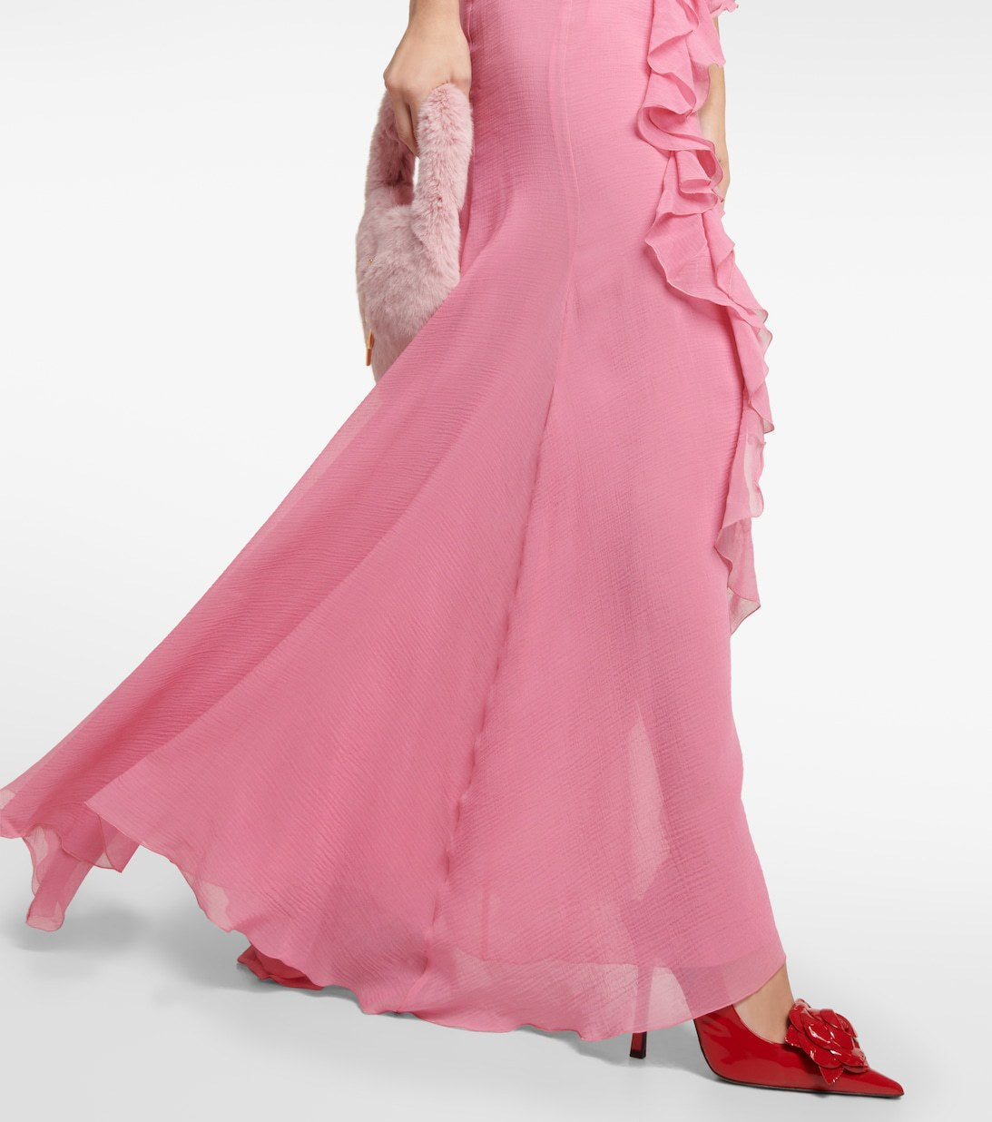 Draped Halter Ruffle Cotton Maxi Dress