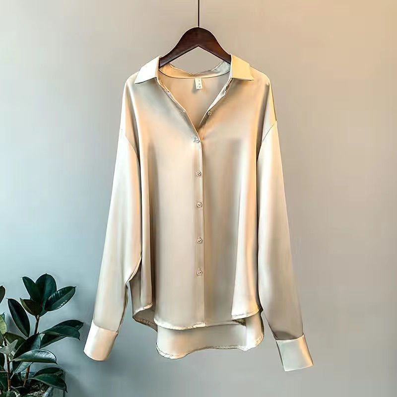 Lustrous Satin Button-Up Blouse