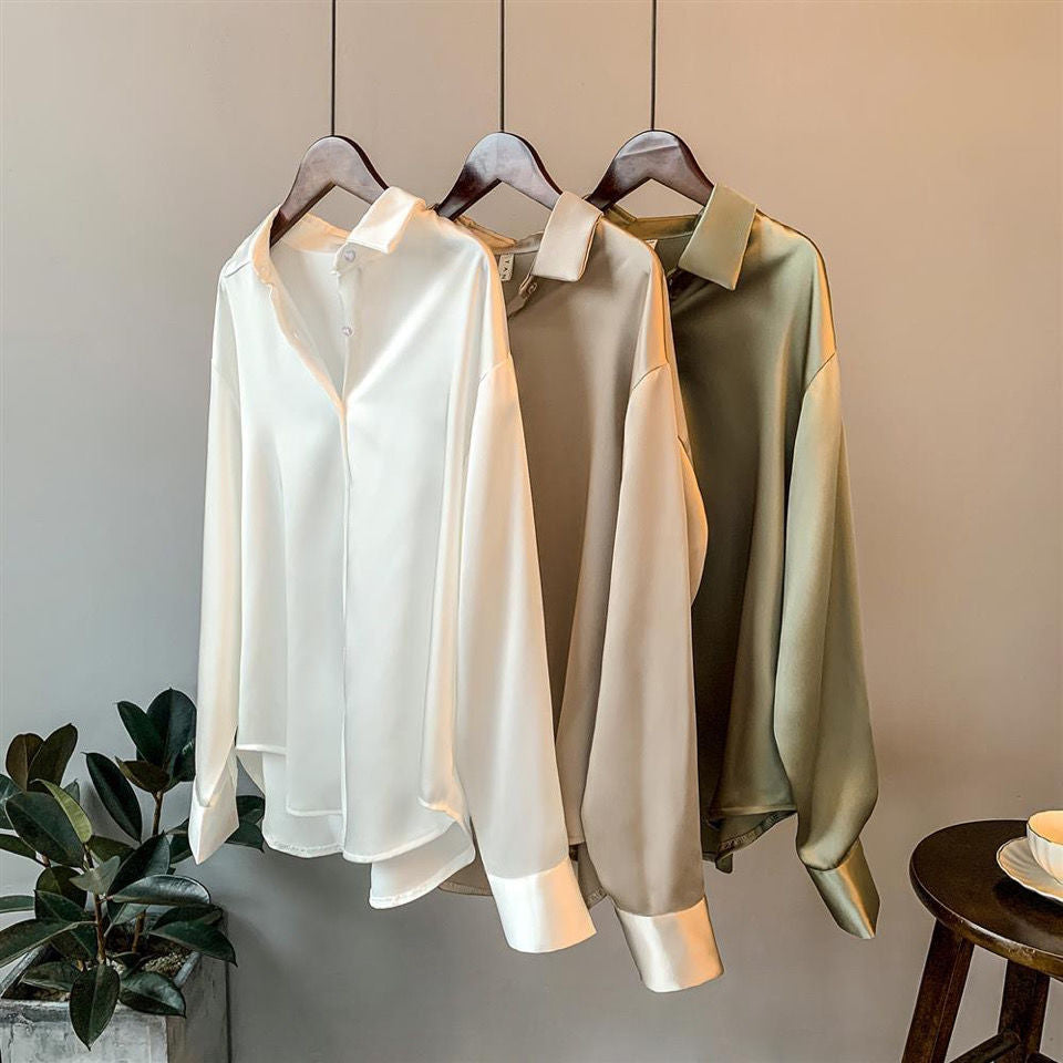 Lustrous Satin Button-Up Blouse