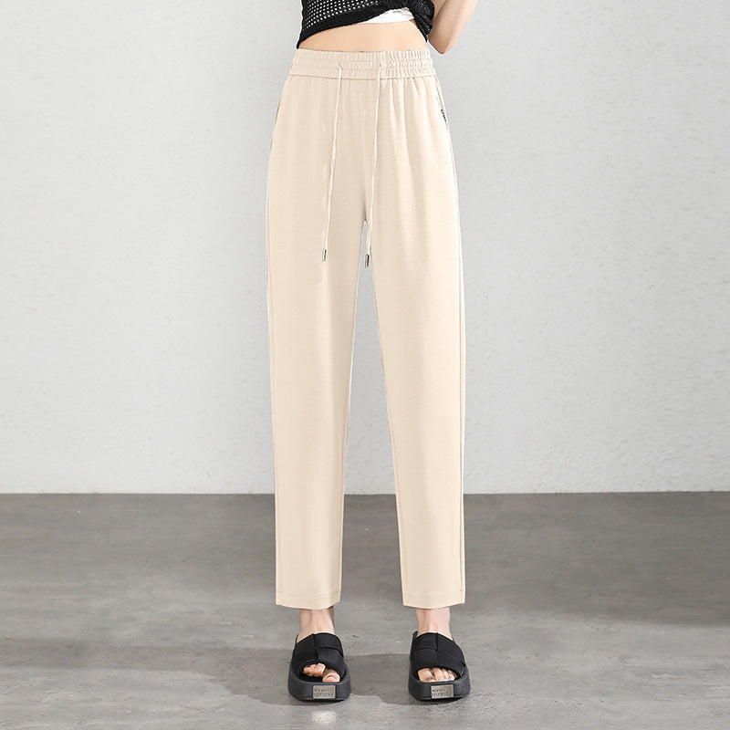 Lace Trim Silk-Blend Pull-On Trousers