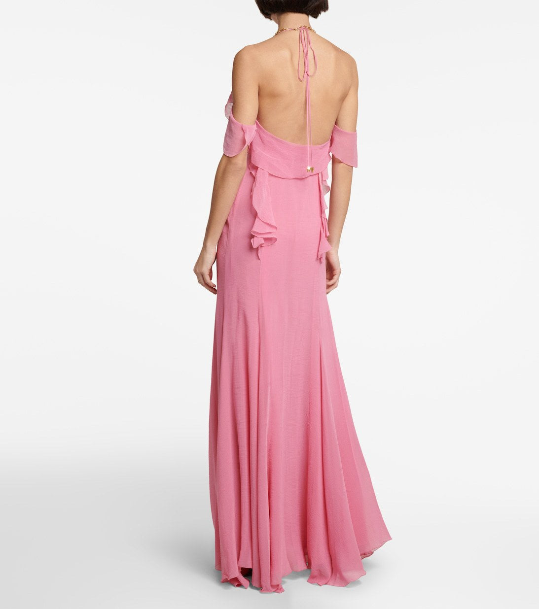 Draped Halter Ruffle Cotton Maxi Dress